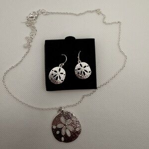 Silver-Tone Sand Dollar Necklace & Earring Set - Vacation Ready